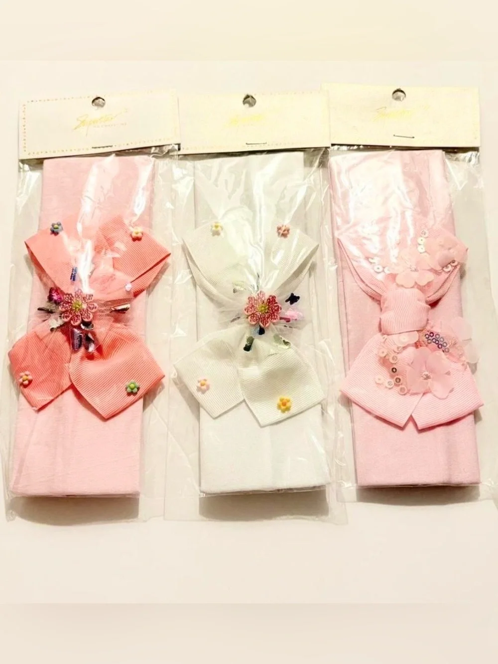 Set of 12 Kids Pink and Coral Bow Headbands - Soft Stretch Hair Accessories